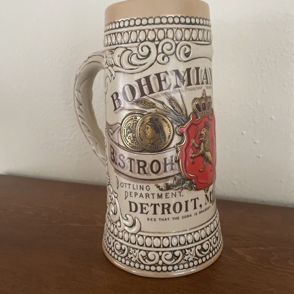Vtg Stroh Brewing Beer Stein Bohemian Ceramarte Brazil Collector's‎ Boho #17018